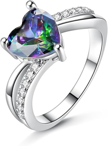 Fille produits bijoux simples frappant arc-en-ciel feu mystique topaze bague pour dame cadeau d'anniversaire 925 solide en argent sterling taille 6 7 8 9 cadeaux