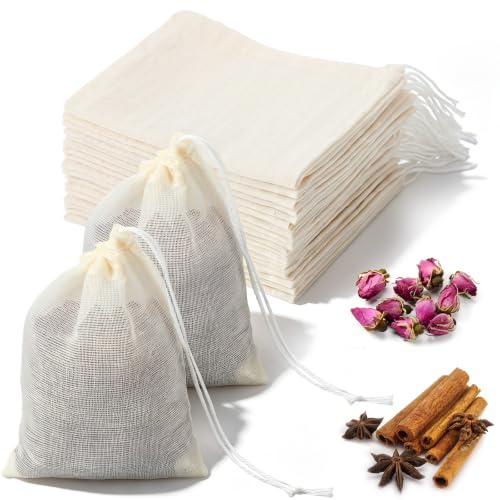 RAHHLIZS 30Pcs Cotton Muslin Drawstring Bags Reusable Tea Bags Pouch