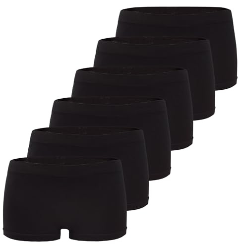 Fabio Farini - Damen Panties 6er Pack Hipsters Boxershorts nahtlos, Seamless aus weichem Microfaser-Gewebe 6X Schwarz L-XL (40/42)