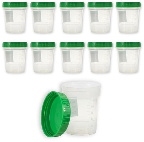 Medi-Inn Urinbecher mit Schraubdeckel grün | 10 Stück | auslaufsicher & gefriertauglich | 125 ml Fassungsvermögen bis 100 ml graduiert | mattiertes Schriftfeld