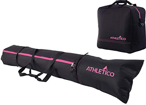 Athletico Gepolsterte Ski- und Skischuhtasche zum Verstauen und Transportieren von Skischuhen bis 200 cm und Skischuhe bis Größe 49 inkl. 1 gepolsterte Tasche und 1 gepolsterte Skischuhtasche