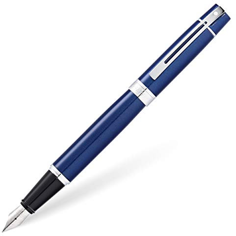 Sheaffer 300 - Refillable fountain pen, medium nib, glossy blue lacquer finish and chrome plate trim