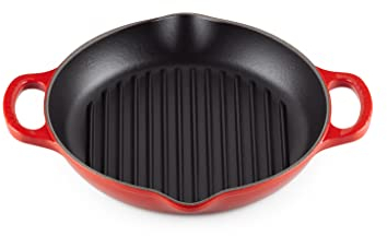 Le Creuset Parrilla redonda alta de hierro fundido esmaltado Signature con asa auxiliar, para todo tipo de placas y hornos, 25 cm, Cereza, 20208250600422