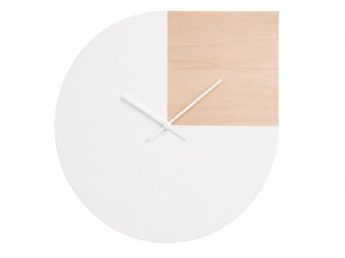 38 cm Orologio da parete in legno design minimalista moderno silenzioso senza ticchettio quadrante asimmetrico bianco e legno naturale movimento al quarzo artigianale per soggiorno camera ufficio