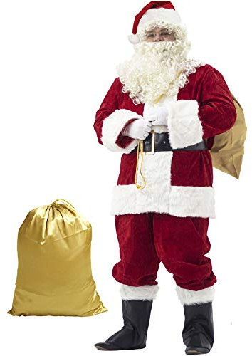Ahititi Santa Claus Costume for Men Santa Suit Adults 11pcs Mens Deluxe Professional Christmas Clause Outfit Xmas Cosplay XXX-Large