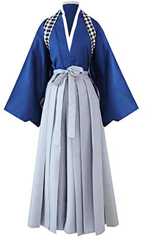 Wraith of East Men's Kendo Hakama Aikido Japanese Samurai Costume Judo Martial Arts Uniform Kendogi Kimono Cosplay Set Suit (M, 11-Blue Top)