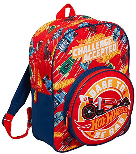 Hot Wheels Rucksack für Kinder, große Autos, Schule, Reisen, Sporttasche mit Getränkehalter