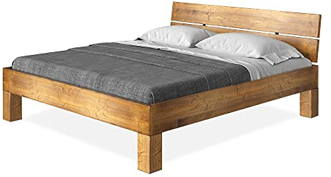 CURBY Massivholzbett Holzbett Doppelbett 4-Fuß-Bett mit Kopfteil aus massiver THERMO -Fichte, hochwertige Verarbeitung, einfacher Aufbau, Made in Germany, 180 x 200 cm, vintage, Standardhöhe