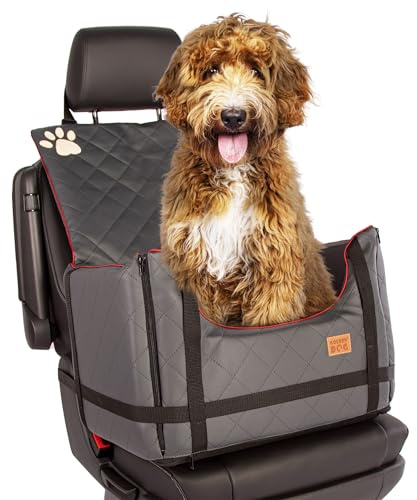 Golden Dog - Transportbox Hund mit Sicherheitsgurt XL-75x55x33 cm - Leder Imitation Autositz Hund, Wasserdicht Hundesitz Auto - Beifahrersitz Hundebox Faltbar - Anschnallgurt Hundekorb Auto, Grau