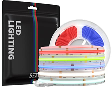 SEZO FCOB RGBW LED Streifen RGBWW COB LED Strip RGB+Warmweiß(3000K) | DC24V 5M 896LEDs/M Hohe Dichte Flexible Lichtleiste Breite 12mm Multicolor IP30 für Schlafzimmer Küche DIY Heimdekoration