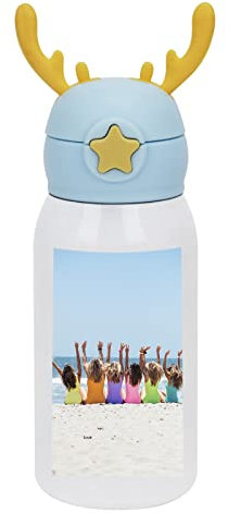 YJZQ Gourde Isotherme Photo Personnalisée Bouteille d'eau Isotherme Enfant/Adulte avec Paille 500ml Gourde Couvercle Ronde Souvenir pour Noël anniversaire