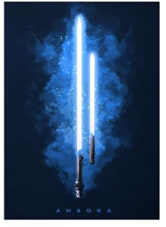 Displate Offiziell Star Wars MetallPoster Magnetische Befestigung Inklusive Lizenziert Bilder Hochwertiges Poster Star Wars - Lightsabers - Ahsoka Lightsaber Poster 45 cm x 32 cm