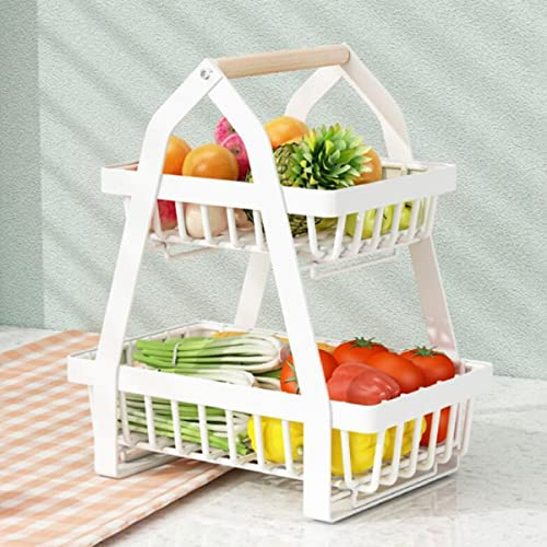 JUNYFFF Fruteros De Cocina Modernos, Cesta De Frutas Y Vegetales De Metal, Frutero Multifuncional De Hierro, Frutero 2 Pisos para Frutas, Verduras, Refrigerios, Almacenamiento En El Hogar,Blanco