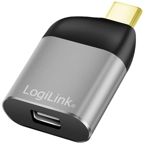 Logilink Adaptador USB 3.2 Gen2 Ultra HD 8K USB Tipo C (Macho) a Mini DisplayPort (Hembra), Color: Negro/Gris