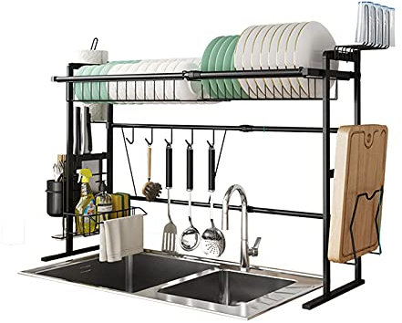 Lavello da cucina retrattile Scaffale per stoviglie Filtro per scodelle Scodella per scolapiatti Scatola per piatti, Nero, 59 * 30.5 * 65CM