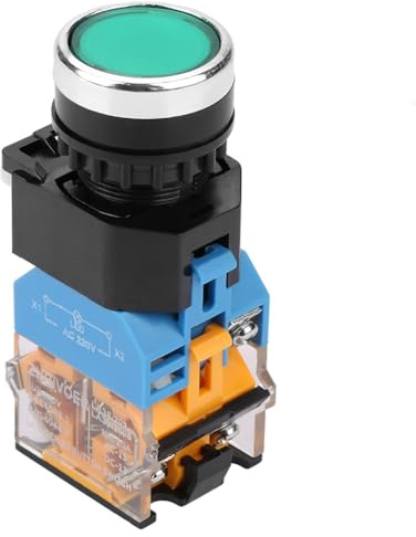 Interruttore a Pulsante Momentaneo 22mm, 220V Pulsante a Testa Piatta Verde Interruttore Momentaneo con Luce a LED, Interruttore a LED Indicatore Luminoso per Fai Te
