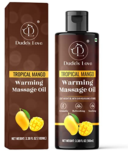 Dude's Love - Organic - Essential Warming Body Massage Oil - Tropical Mango | No Stain - Non-Sticky | Nourish & Moisturize Skin | Aromatherapy Vegan Oil - 100ML