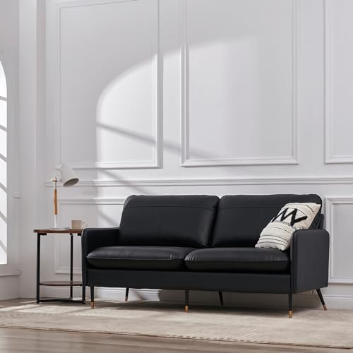 Z-hom Sofa Modell 002 aus genarbtem Leder, gepolstertes 2-Sitzer-/ 3-Sitzer-Sofa, Moderne Couch, luxuriöser Klassiker für Wohnzimmer, Schlafzimmer, Apartment, Büro (85 x 200 x 78cm, Black)