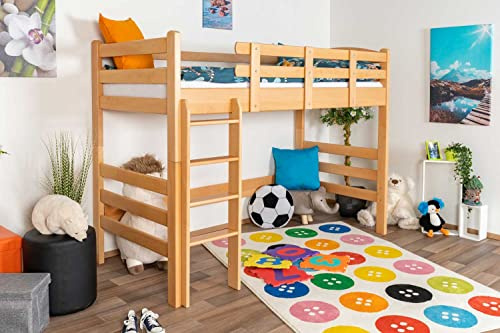 Kinderbett/Hochbett Easy Premium Line K22/n, Buche Vollholz massiv Natur - Liegefläche: 90 x 190 cm