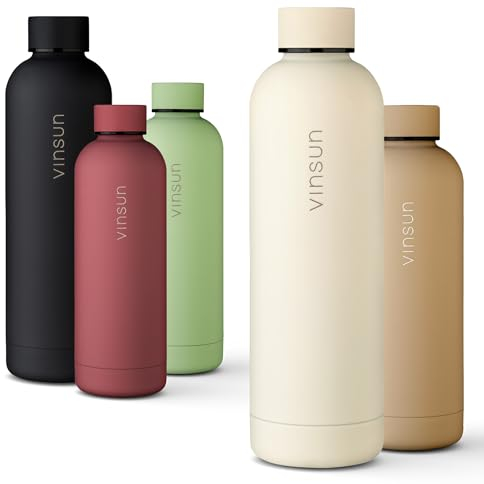 Vinsun Edelstahl Trinkflasche 1L - auslaufsicher, doppelwandig isoliert - Heiß & Kaltgetränke - Creme Weiße Thermoflasche für Uni, Fitness, Natur, Camping