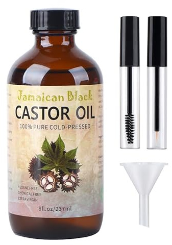Jamaican Black Castor Oil, Organic Castor Oil Cold Pressed Unrefined Glass Bottle,Rich in Vitamin E, Omega Fatty Acids and Minerals Castor Oil for Face, Hair & Skin, Lashes & Brows, Nail Care 8OZ