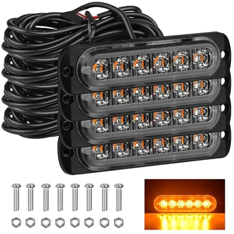 PICAA 4 Pièces Ambre 6 LEDs Lumières Stroboscopiques D'urgence, 12V-24V LED Flash Lampes de Balise D'avertissement de Danger pour Voiture Véhicule Camion Remorque Caravane