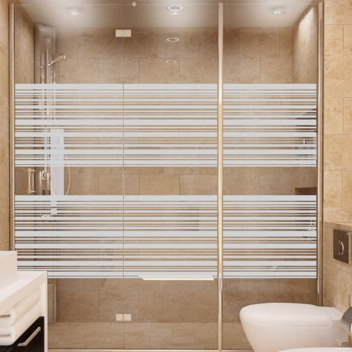 Ambiance Sticker Film Fenêtre Anti Regard Occultant - Autocollant Stickers Brise-Vue pour Vitre & Porte de Douche | Lignes Horizontales - H55 x L100 cm | Stickers fenêtre autocollant vitre effet dépoli, design décoratif original, pose facile sans outil ni colle nécessaire