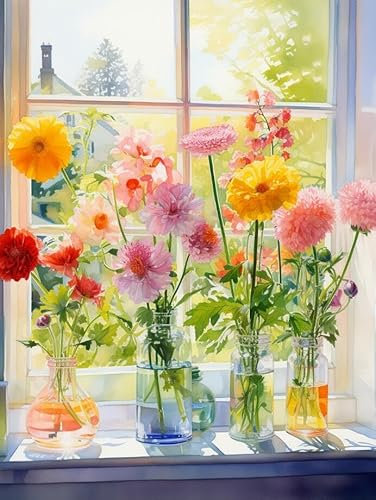 Taxpy Tableau art déco Fleurs lumineuses sur le rebord de la fenêtre,A,40 * 60cm peintures sur le mur Art imprime image pour salon intérieur décor à la maison