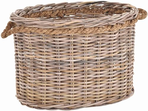 Korb-Outlet Grand panier à plantes, ovale, en rotin naturel, avec bord en corde/cache-pot en rotin (ovale, taille XL 60 cm)