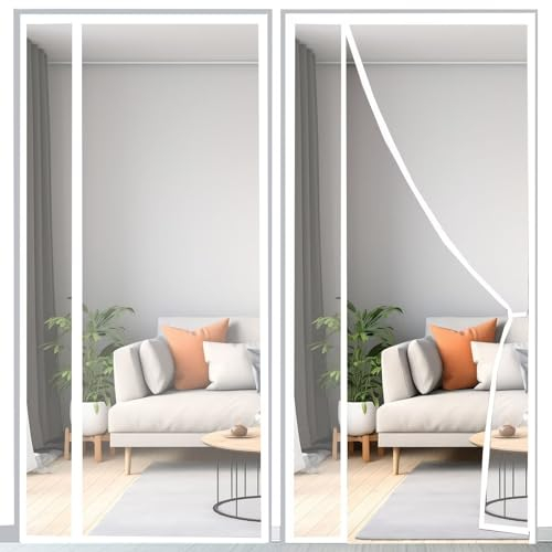 Moskitonetz Türfenster 140x240cm Vorhänge Mesh Insektenschutz Moskitonetz Automatisches Schließen ohne Bohren für Küche/Wohnzimmer/Schlafzimmer, Weiß