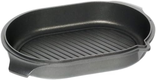 AMT Gastroguss Gußbräterdeckel 42 x 28 cm, 6 cm hoch, auch als Bräter einsetzbar, mit Grillboden, nicht induktionsgeeignet, Lotan® Antihaft-Veredelung, Gusspfanne (Aluguss), AMZN-64228