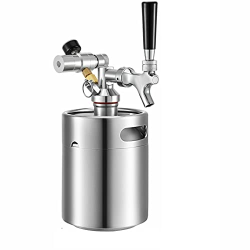 Barril casero Mini dispensador de Cerveza portátil de acero Inoxidable con Grifo de Cerveza, 2L, 4L, 5L Cerveza elaborada(68 Oz (2L))