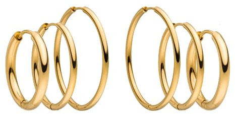Purelei Echo Ohrring Set (Gold, Silber, Rosegold), Set aus wasserfesten Creolen für Damen, 3 Paar Creolen aus Edelstahl, Geschenk für Frauen, Verschiedene Größen