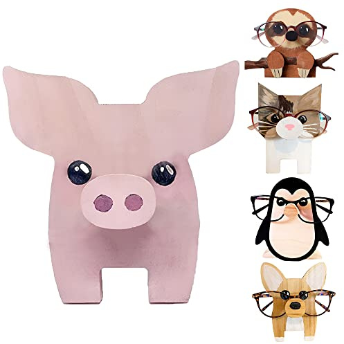 Cachpib Brillenständer, niedliches Tier, Holz-Sonnenbrillen-Display-Ständer, lustiger Brillen-Display-Halter für Schlafzimmer, Büro, Schreibtisch - Schweinchen