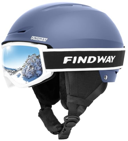 Findway - Casco da sci con set di maschera, casco sportivo invernale regolabile con occhiali protettivi per adulti, attrezzatura da neve antivento per uomini, donne e ragazzi