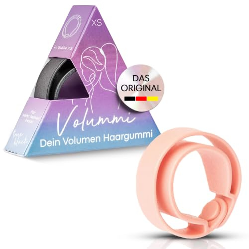 Volummi Haargummi – Innovativer Zopfgummi für sichtbar mehr Volumen im Pferdeschwanz – Starker Halt & schonend für Haare – Das Original Made in Germany [Lovely Rose XS für sehr dünnes Haar]