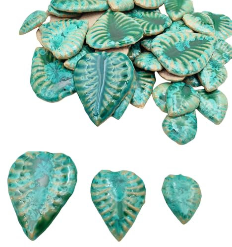 500 g zufällige Keramik-Mosaikfliesen für Bastelarbeiten, 3 Größen, Mosaikstücke für Teller, Blumentöpfe, Heim- und Outdoor-Dekoration (Eiskristallgrün, Blätter)