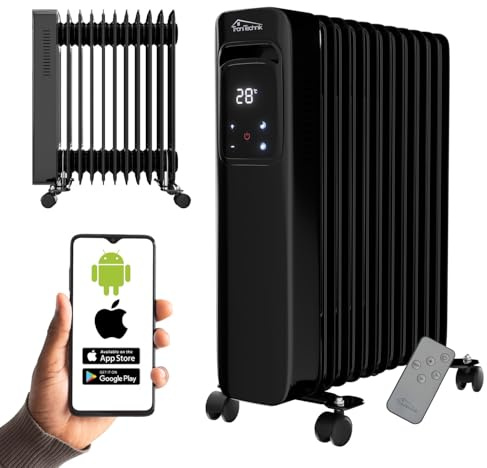 TroniTechnik® Ölradiator OR-311 11 Rippen 2500 W WiFi schwarz | 3 Heizstufen, Kippschutz, 4 Lenkrollen, 140 cm Kabel, bis 35 m²