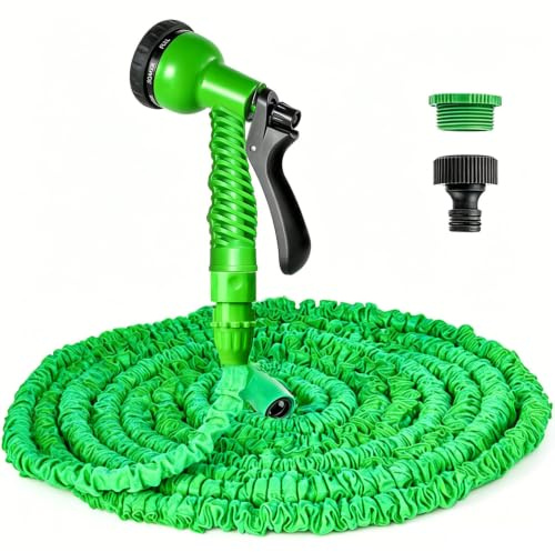 VENQI Dehnbarer Gartenschlauch, 45 m, flexibler dehnbarer magischer Wasserschlauch mit 8 Sprühdüse, auslaufsicherer Stretchschlauch, einziehbarer Schlauch für Garten mit Armaturen (45 m, grün)