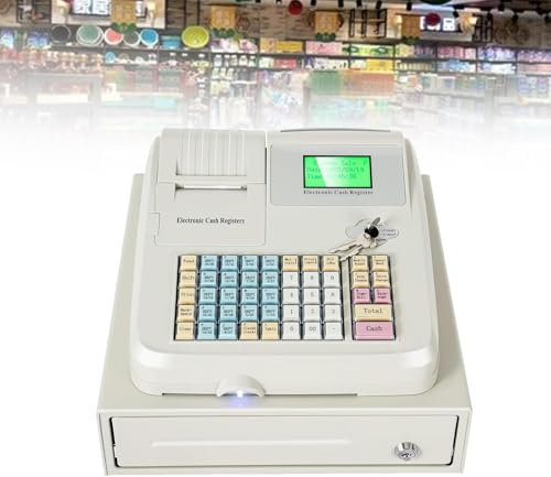 Pveanns Elektronische Registrierkasse, professionelle Registrierkasse mit 48-Tasten-Tastatur, LED-Anzeige, einfach zu bedienen für Einzelhändler, Lebensmittelgeschäfte, Convenience-Stores