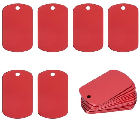 PATIKIL Metall Stanzrohlinge Tags 50x29mm Gravur Rohlinge, 30 Stück Aluminiumgravur Rohlinge Hundemarke Rechteckige Lasergravur mit Loch Schlüsselanhänger für Haustier Bastel DIY Deko, Rot