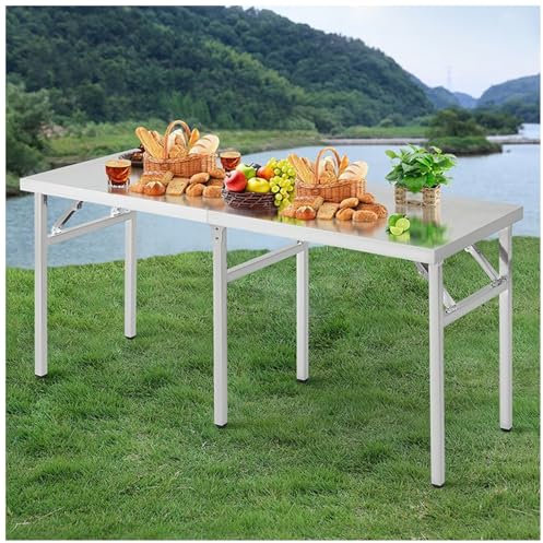 Tragbarer klappbarer Arbeitstisch aus Edelstahl für Outdoor, Picknick, Grillen, platzsparend, keine Montage erforderlich, robust und multifunktional
