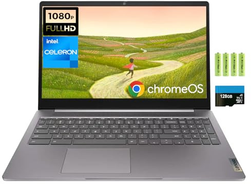 Lenovo IdeaPad 3i 15.6 pulgadas FHD Chromebook, procesador Intel Celeron N4500, 4 GB de RAM, 192 GB de almacenamiento (eMMC de 64 GB + memoria flash de 128 GB), cámara web, Wi-Fi 6, Bluetooth, lector