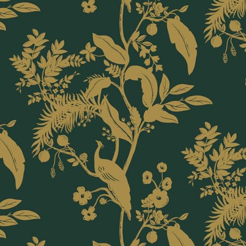 Fiula Papier peint autocollant vert et doré à décoller et à coller - Papier peint autocollant en vinyle - Pour meubles de salon et chambre à coucher - Étanche - 44 cm x 10 m