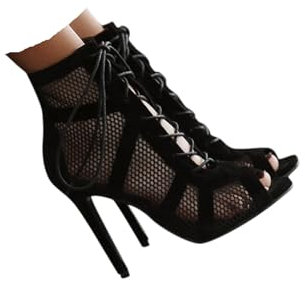 Sandalen Damen 7CM High Heels Dance Bootie Sandalen Sexy Schwarz Mesh Stiefeletten Schnüren Sandaletten Ankle Boots Tanzschuhe Pole Dance Schuhe Sommersandalen Strandsandalen Elegant Hohe Schuhe