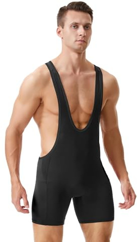 LORSPORTCH Brottning Singlets för män, Powerlifting Singlet, Standard Singlet för Män, Aktiv Ärmlös Bodysuit Brottning Uniform Trikåer Jumpsuits, Svart, M