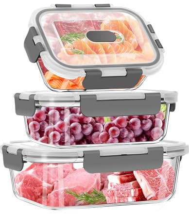 TDSYDS 3er Meal Prep Boxen Glas, BPA-Frei Glasdosen mit Deckel, Vorratsdosen Frischhaltedosen Glas mit Deckel, Glasschüssel mit Deckel (1040ml, 640ml, 320ml)