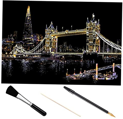 AKOOSY Kratzzeichenpapier Mit Tower Bridge Bild Kratzmalerei Für Junge Mädchen Kratzstift Und Zubehör Diy Kratzbild Fein Verarbeitet Und Sicher
