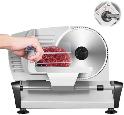 Trancheuse éLectrique 200W (RéGlage De L'éPaisseur De 0 à 15 Mm) + Lame En Acier Inoxydable De 7,5, Raboteuse à Viande Manuelle Domestique - Tranchage D'Agneau/Jambon,Silver