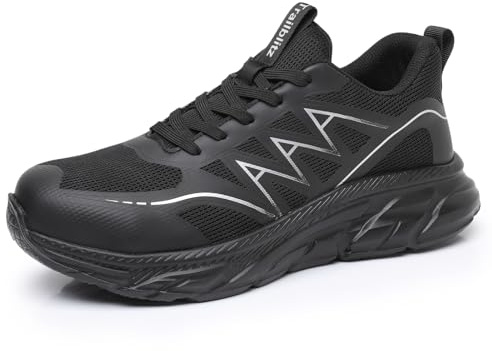 TRAILBLITZ Scarpe Antinfortunistiche Uomo Donna Scarpe da Lavoro con Punta in Acciaio Antischiacciamento Leggere Sportive Traspiranti Scarpe di Sicurezza,Nero 44